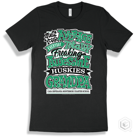 Husky Black T-shirt - Just Your Average Casa Esperanza Montessori Charter School Huskies Grandpa Design