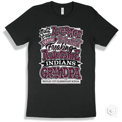 Indian Black T-shirt - Just Your Average Whitley City Elementary School Indians Grandpa Design