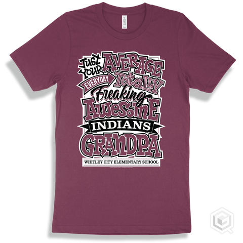 Indian Maroon T-shirt - Just Your Average Whitley City Elementary School Indians Grandpa Design