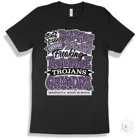 Trojan Black T-shirt - Just Your Average Mendota High School Trojans Grandpa Design