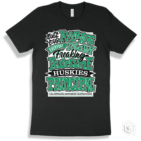 Husky Black T-shirt - Just Your Average Casa Esperanza Montessori Charter School Huskies Principal Design