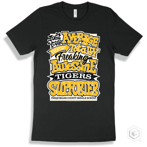 Tiger Black T-shirt - Just Your Average Perquimans County Middle School Tigers Supporter Design
