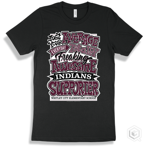 Indian Black T-shirt - Just Your Average Whitley City Elementary School Indians Supporter Design