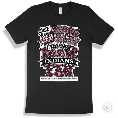Indian Black T-shirt - Just Your Average Whitley City Elementary School Indians Fan Design