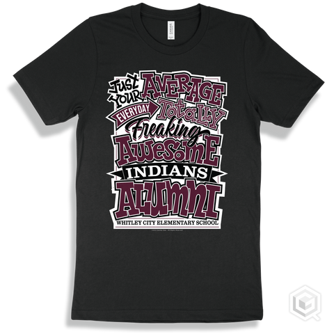 Indian Black T-shirt - Just Your Average Whitley City Elementary School Indians Alumni Design