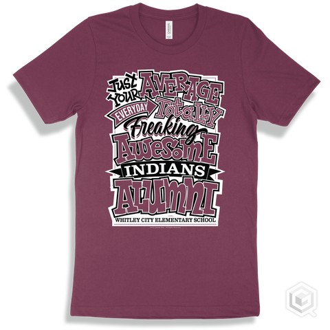 Indian Maroon T-shirt - Just Your Average Whitley City Elementary School Indians Alumni Design