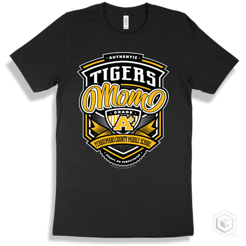 Tiger Black T-shirt - Authentic Grade A Plus Perquimans County Middle School Tigers Mom Design