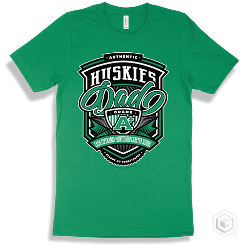 Husky Kelly Green T-shirt - Authentic Grade A Plus Casa Esperanza Montessori Charter School Huskies Dad Design