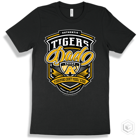 Tiger Black T-shirt - Authentic Grade A Plus Perquimans County Middle School Tigers Dad Design