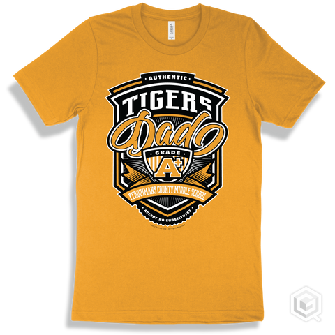 Tiger Gold T-shirt - Authentic Grade A Plus Perquimans County Middle School Tigers Dad Design