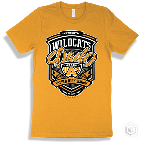Wildcat Gold T-shirt - Authentic Grade A Plus Jasper High School Wildcats Dad Design