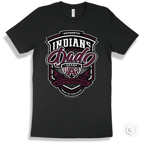 Indian Black T-shirt - Authentic Grade A Plus Whitley City Elementary School Indians Dad Design
