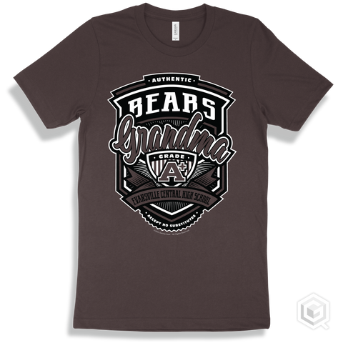 Bear Brown T-shirt - Authentic Grade A Plus Evansville Central High School Bears Grandma Design
