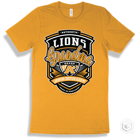 Lion Gold T-shirt - Authentic Grade A Plus Landmark Christian Academy Lions Grandma Design