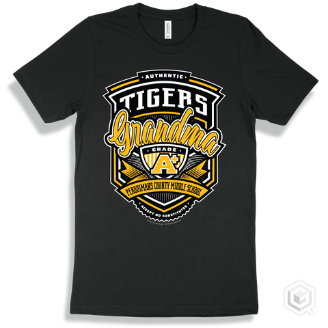 Tiger Black T-shirt - Authentic Grade A Plus Perquimans County Middle School Tigers Grandma Design