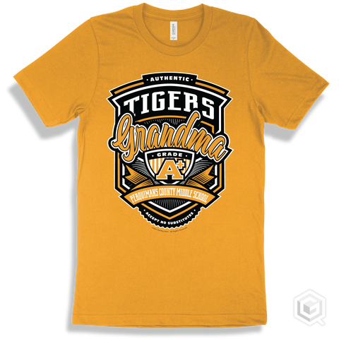 Tiger Gold T-shirt - Authentic Grade A Plus Perquimans County Middle School Tigers Grandma Design