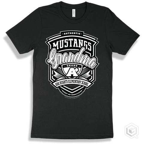 Mustang Black T-shirt - Authentic Grade A Plus Oak Heights Elementary School Mustangs Grandma Design