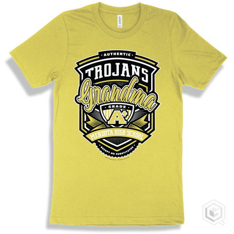 Trojan Yellow T-shirt - Authentic Grade A Plus Mendota High School Trojans Grandma Design
