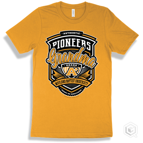 Pioneer Gold T-shirt - Authentic Grade A Plus Wayland Baptist University Pioneers Grandma Design
