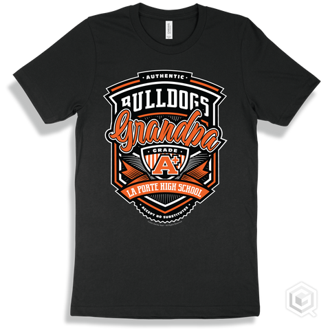 Bulldog Black T-shirt - Authentic Grade A Plus La Porte High School Bulldogs Grandpa Design