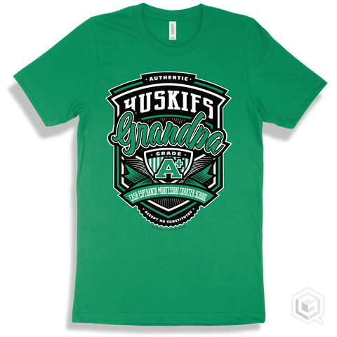 Husky Kelly Green T-shirt - Authentic Grade A Plus Casa Esperanza Montessori Charter School Huskies Grandpa Design