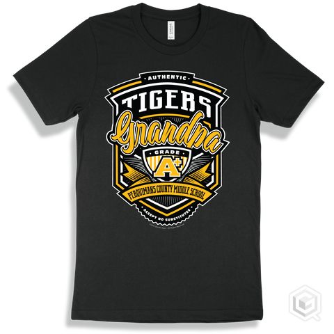 Tiger Black T-shirt - Authentic Grade A Plus Perquimans County Middle School Tigers Grandpa Design