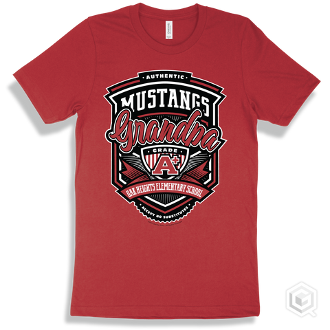 Mustang Red T-shirt - Authentic Grade A Plus Oak Heights Elementary School Mustangs Grandpa Design