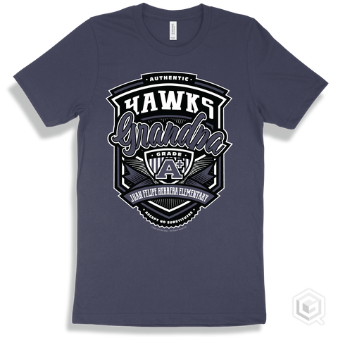 Hawk Navy T-shirt - Authentic Grade A Plus Juan Felipe Herrera Elementary Hawks Grandpa Design