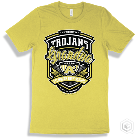 Trojan Yellow T-shirt - Authentic Grade A Plus Mendota High School Trojans Grandpa Design