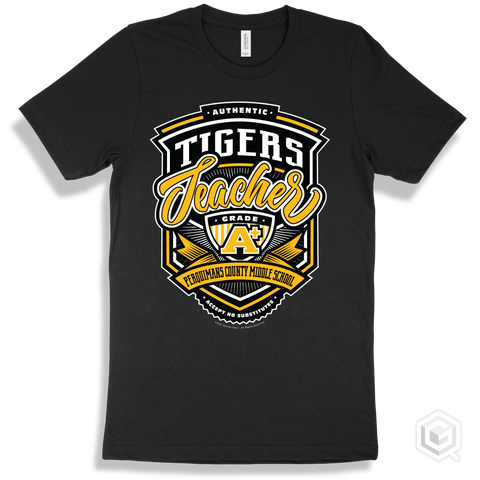 Tiger Black T-shirt - Authentic Grade A Plus Perquimans County Middle School Tigers Teacher Design