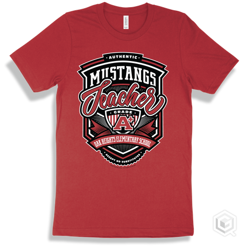 Mustang Red T-shirt - Authentic Grade A Plus Oak Heights Elementary School Mustangs Teacher Design