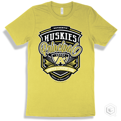 Husky Yellow T-shirt - Authentic Grade A Plus Sunnymede Elementary School Huskies Principal Design