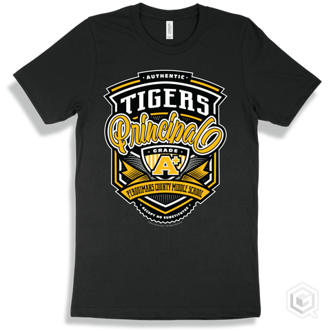 Tiger Black T-shirt - Authentic Grade A Plus Perquimans County Middle School Tigers Principal Design