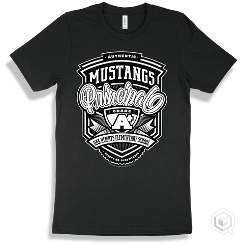 Mustang Black T-shirt - Authentic Grade A Plus Oak Heights Elementary School Mustangs Principal Design