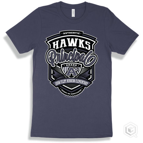 Hawk Navy T-shirt - Authentic Grade A Plus Juan Felipe Herrera Elementary Hawks Principal Design