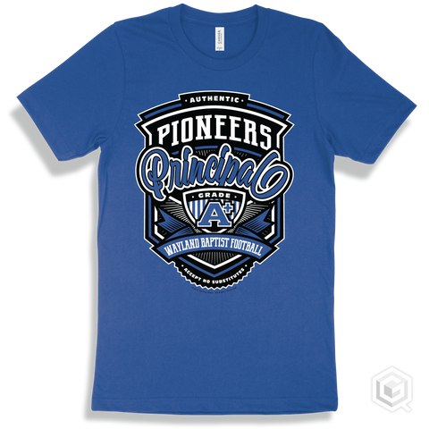 Pioneer Gold T-shirt - Authentic Grade A Plus Wayland Baptist Football Pioneers Principal Design