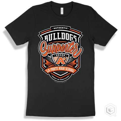 Bulldog Black T-shirt - Authentic Grade A Plus La Porte High School Bulldogs Supporter Design