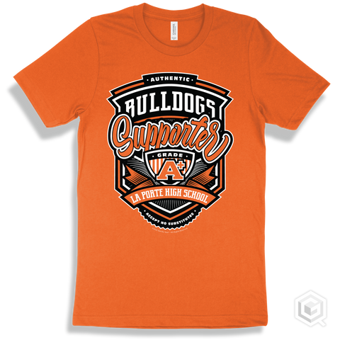 Bulldog Orange T-shirt - Authentic Grade A Plus La Porte High School Bulldogs Supporter Design