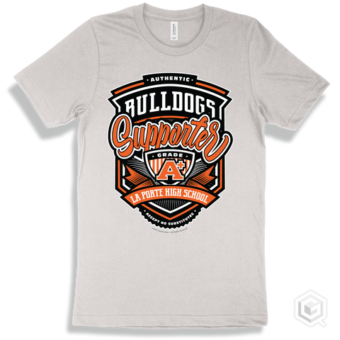 Bulldog White T-shirt - Authentic Grade A Plus La Porte High School Bulldogs Supporter Design