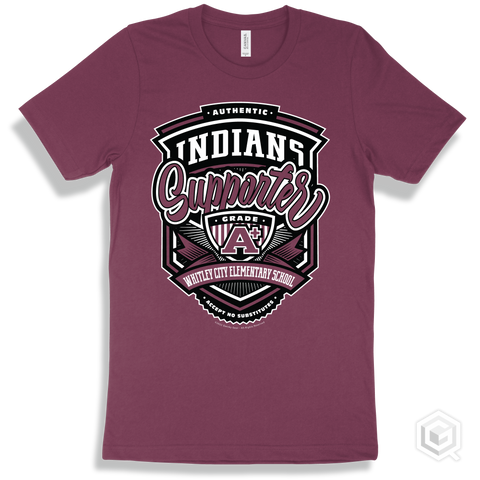 Indian Maroon T-shirt - Authentic Grade A Plus Whitley City Elementary School Indians Supporter Design