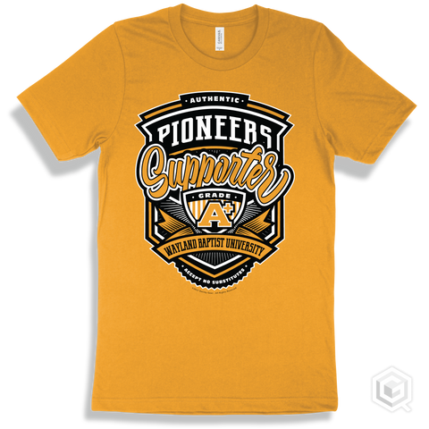 Pioneer Gold T-shirt - Authentic Grade A Plus Wayland Baptist University Pioneers Supporter Design