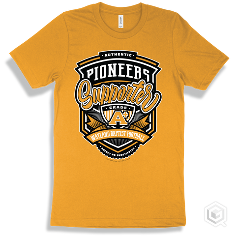 Pioneer Gold T-shirt - Authentic Grade A Plus Wayland Baptist Football Pioneers Supporter Design