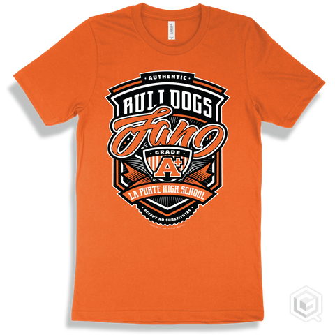 Bulldog Orange T-shirt - Authentic Grade A Plus La Porte High School Bulldogs Fan Design