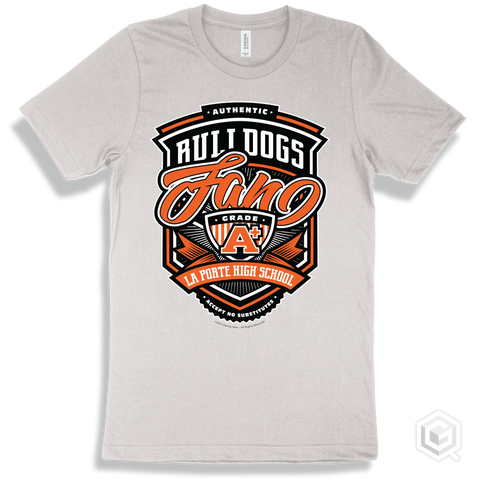 Bulldog White T-shirt - Authentic Grade A Plus La Porte High School Bulldogs Fan Design