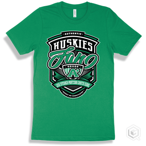 Husky Kelly Green T-shirt - Authentic Grade A Plus Casa Esperanza Montessori Charter School Huskies Fan Design