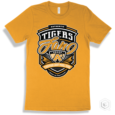 Tiger Gold T-shirt - Authentic Grade A Plus Perquimans County Middle School Tigers Fan Design