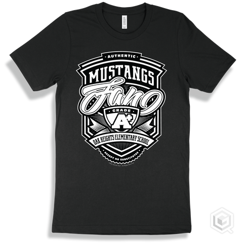 Mustang Black T-shirt - Authentic Grade A Plus Oak Heights Elementary School Mustangs Fan Design