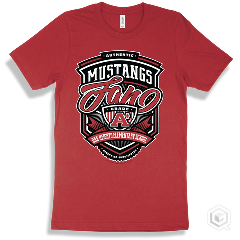 Mustang Red T-shirt - Authentic Grade A Plus Oak Heights Elementary School Mustangs Fan Design