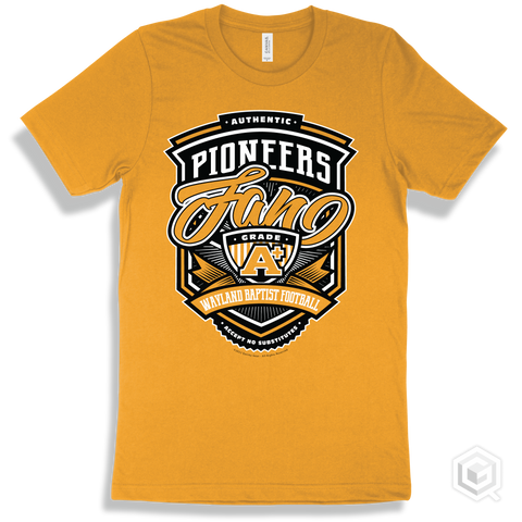 Pioneer Gold T-shirt - Authentic Grade A Plus Wayland Baptist Football Pioneers Fan Design