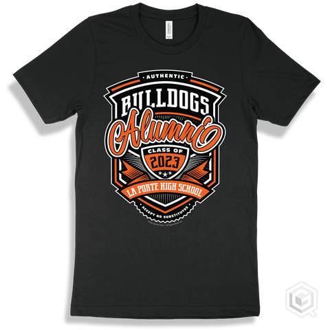 Bulldog Black T-shirt - Authentic Grade A Plus La Porte High School Bulldogs Alumni Design